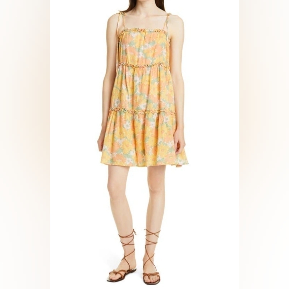 Rails Linen Blend Caralyn Daisy Meadow Tiered Mini Dress Orange Large Nwt Xl